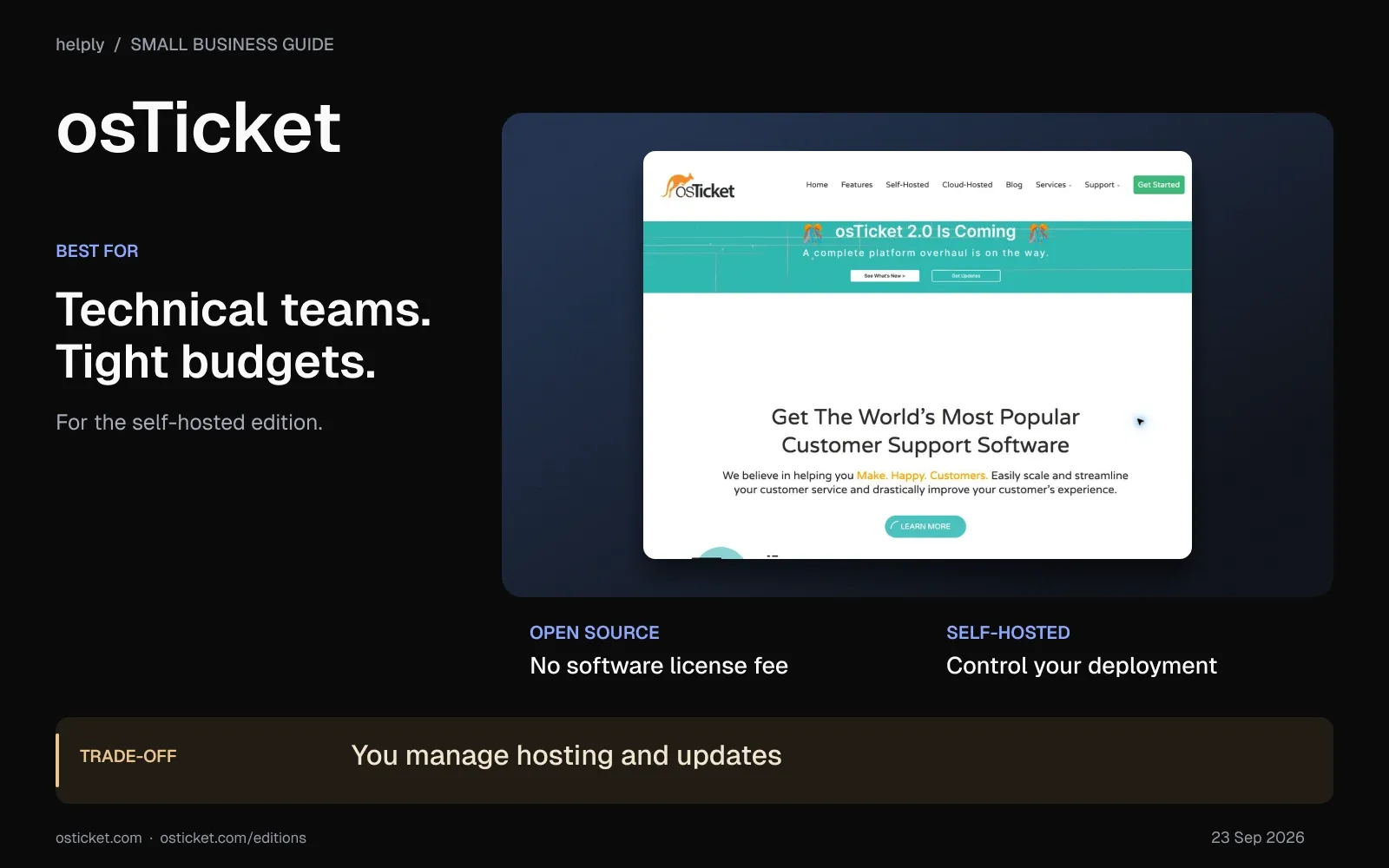 osTicket overview for technical teams on tight budgets, balancing free open-source software with hosting and maintenance work.